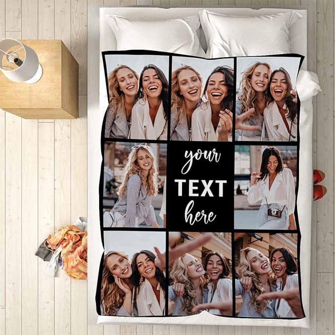 Picture Blanket Personalized Photo, 8 Photos Blanket Customize Custom Friendship Blanket Long Distance Friendship Gifts for Besties, Female, Soul Sister, BFF