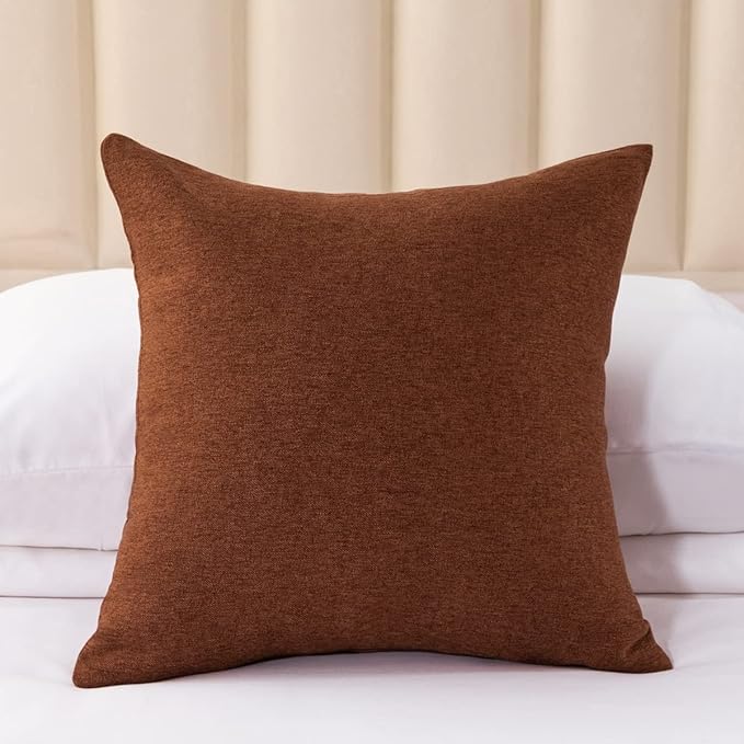 AMBERIS 2 Pillowcases (45×45cm)(Without Insert) Brown, Imitation Linen Decorative 2 Pillowcases (Without Insert) for Home Hotel