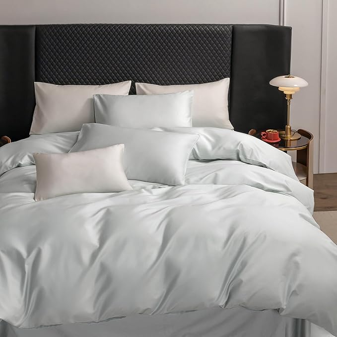 MooMee Duvet Cover Set 100% Extra Long Staple Cotton 600 Thread Count Silky Sateen Smooth Luxury Soft Breathable Durable Hotel Quality Bedding, 3 Pieces (Baby Blue, King 104"x90")