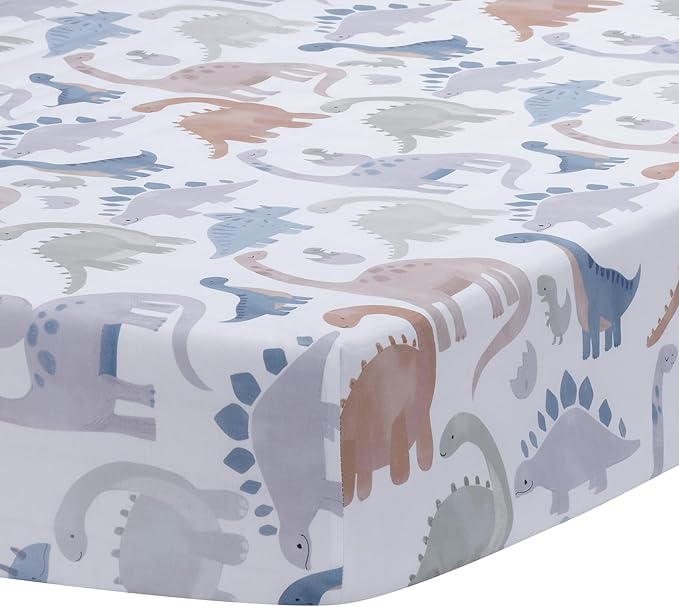 Lambs & Ivy Dino-Might 3-Piece Blue/Gray Dinosaur Nursery Baby Crib Bedding Set