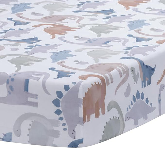 Lambs & Ivy Dino-Might 100% Cotton Dinosaur Baby/Toddler Fitted Crib Sheet