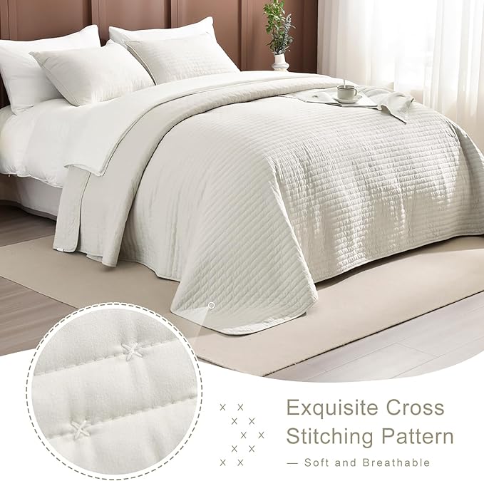 Lady Ann Wheat Cal King Bedspreads Set, 3 Piece King Size Quilt Set (118x106) for Bed, Lightweight & Soft Farmhouse Coverlet All Season Quilted Bedding Sets