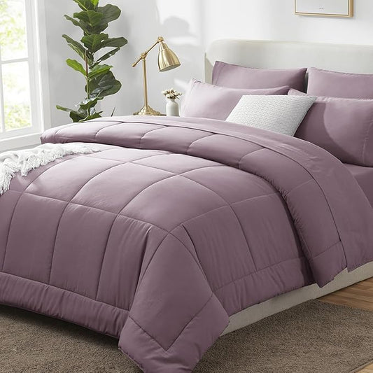 CozyLux Full Size Comforter Set Dusty Purple - 7 Pieces Bed in a Bag Dusty Purple Comforter Full Size, Bedding Set with All Season Quilted Comforter, Flat Sheet, Fitted Sheet, Pillowcases