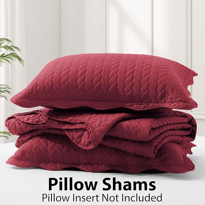 IR Imperial Rooms California King Quilt Bedding Set Size (118"x106") + 2 Pillow Shams (20" x 36"+ 2") - 3 Pcs All Season Reversible Microfiber Coverlet Embossed Quilt Bedspread (Burgundy)