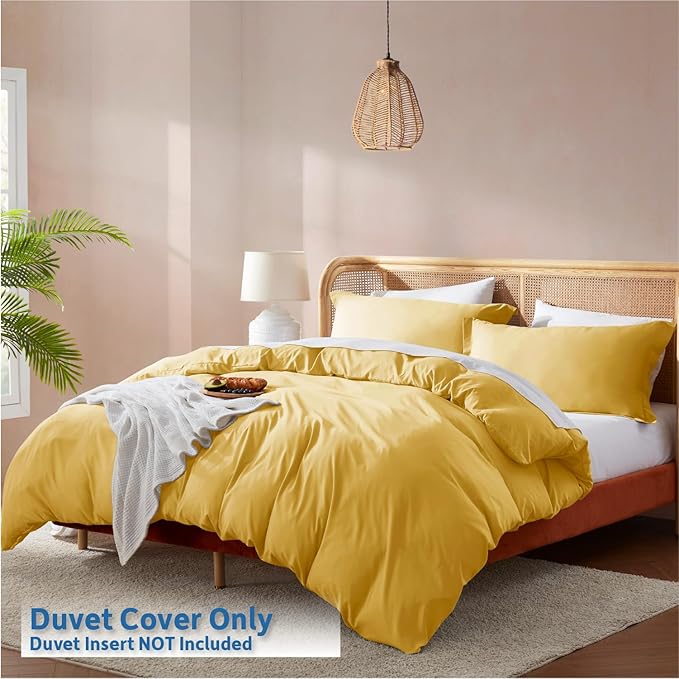 Nestl Yellow California King Duvet Cover Sets - Soft Double Brushed Cal King Duvet Cover, 3 Piece, with Button Closure, 1 Duvet Cover 104x98 inches and 2 Pillow Shams