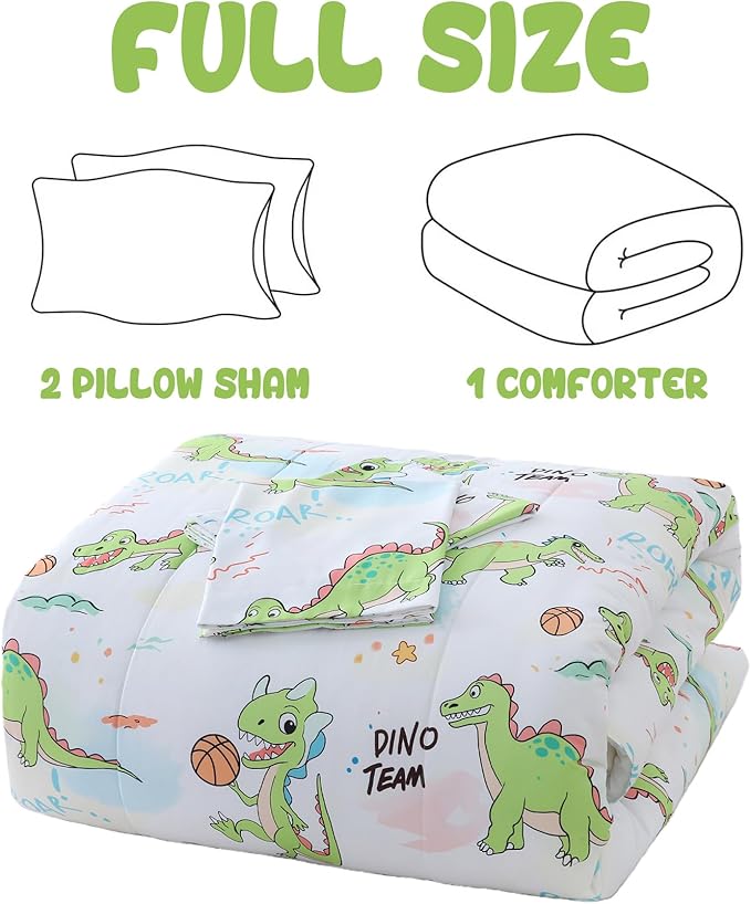 Yibeizi Full Size Bed Comforter Sets, Kids Lightweight All-Season Comforter Set Cute Dinosaur Pattern Microfiber Breathable Hypoallergenic Soft Oeko-Tex Bedding Comforter Sets