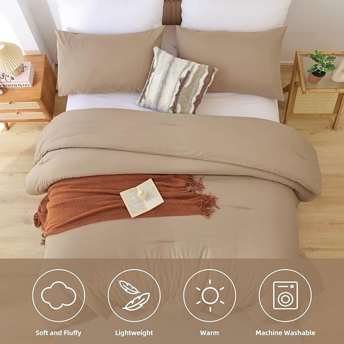 ROSGONIA Oversized King Comforter 120x120, 3pcs Super King Comforter (1 Taupe Comforter & 2 Pillowcases) Lightweight Warm Bedding Set Blanket Quilt