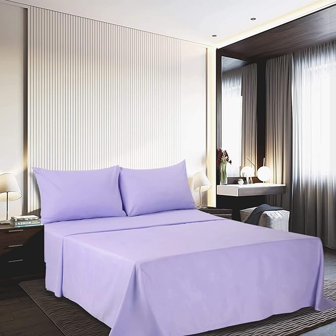 Twin XL Sheets Set 4 Piece Extra Soft Cooling Bed Sheets - Hotel Luxury 1800 Bedding Sheets & Pillowcases - 1 Flat Sheet,1 Fitted Sheet and 2 Pillow Cases - Deep Pocket up to 16" (Lavender)