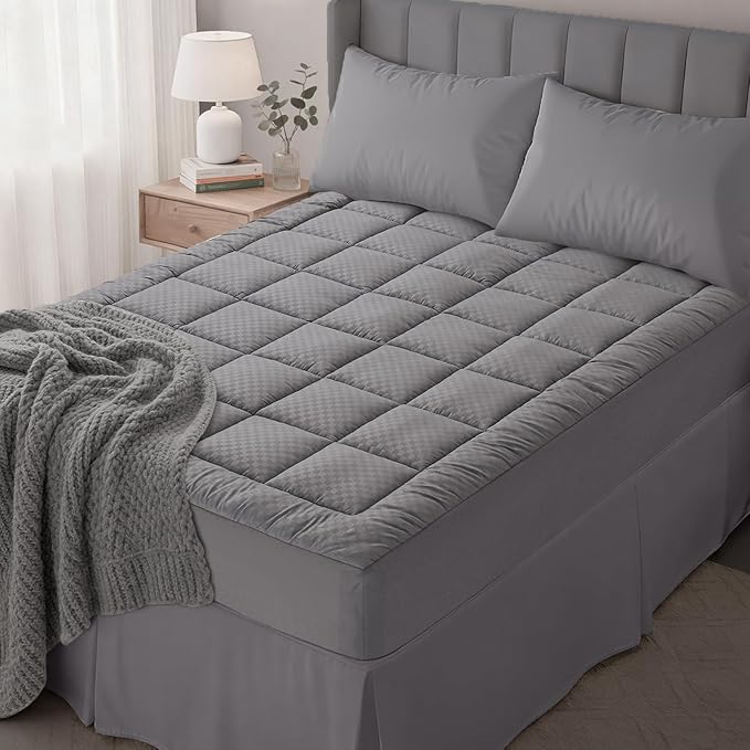 OLANLY Twin Quilted Fitted Mattress Pad, Elastic Fitted Mattress Topper, Cooling Soft Mattress Cover Stretches up to 21 Inches Deep, Machine Washable Mattress Protector (39x75 inch, Dark Grey)