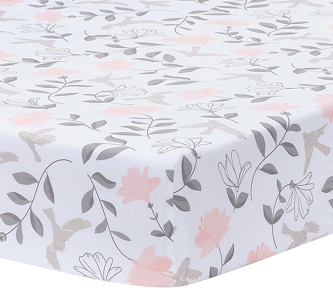 Lambs & Ivy Petals Gray/Pink Sateen Cotton Floral 3-Piece Baby Crib Bedding Set
