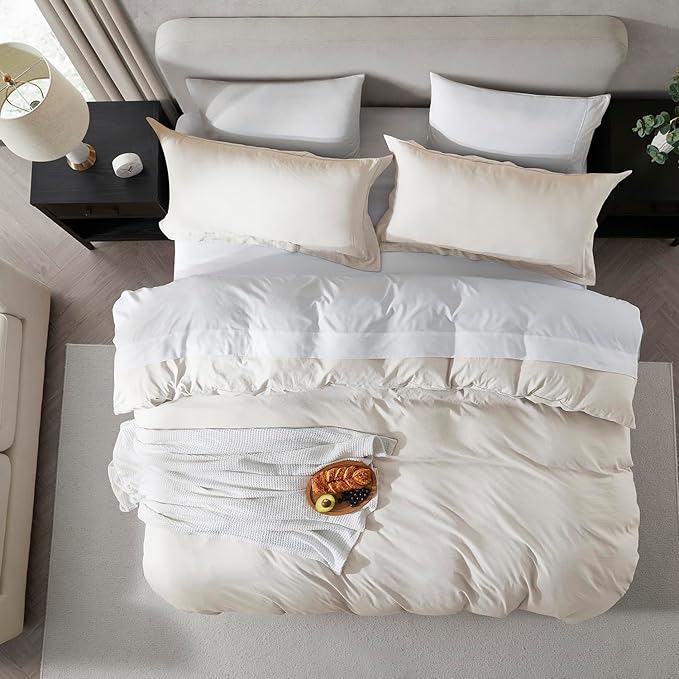 Nestl Off White Duvet Cover King Size - Soft Prewashed King Duvet Cover Set, 3 Piece, with Zipper Closure, 1 Duvet Cover 104x90 inches and 2 Pillow Shams - No Comforter
