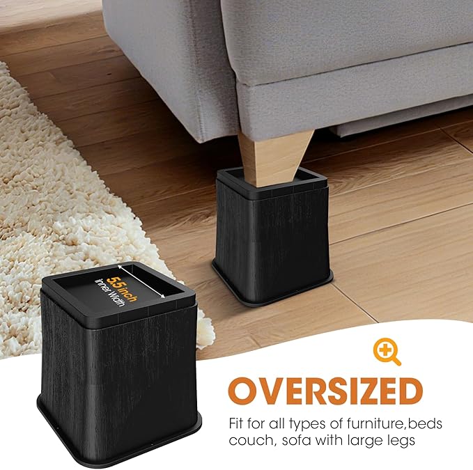 Adjustable Bed Risers,Elevation in 3, 5 or 8 Inch Heavy Duty Risers,Oversized Fit Up to 5.5" Legs, Stackable Bed Raising Blocks for College Dorm Rooms, Couches, Tables, Desks(Set of 4 Riser)
