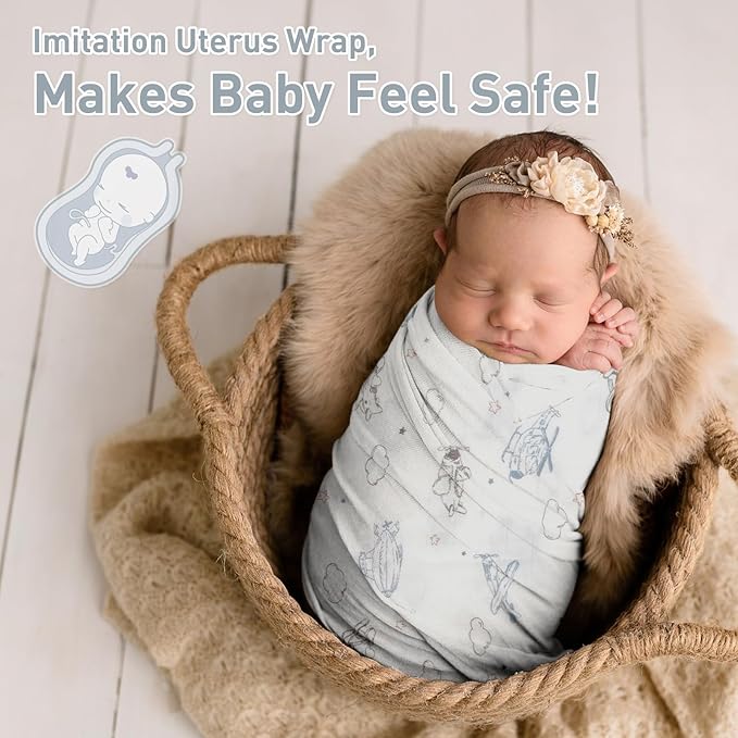 Premium Soft Muslin Cotton Muslin Swaddle Blanket, Silky Baby Receiving Wrap for Newborns Unisex Design, Ideal for Boys and Girls 47x47 Inches (120x120cm) - Large and Comfortable (Airplane & Cloud)