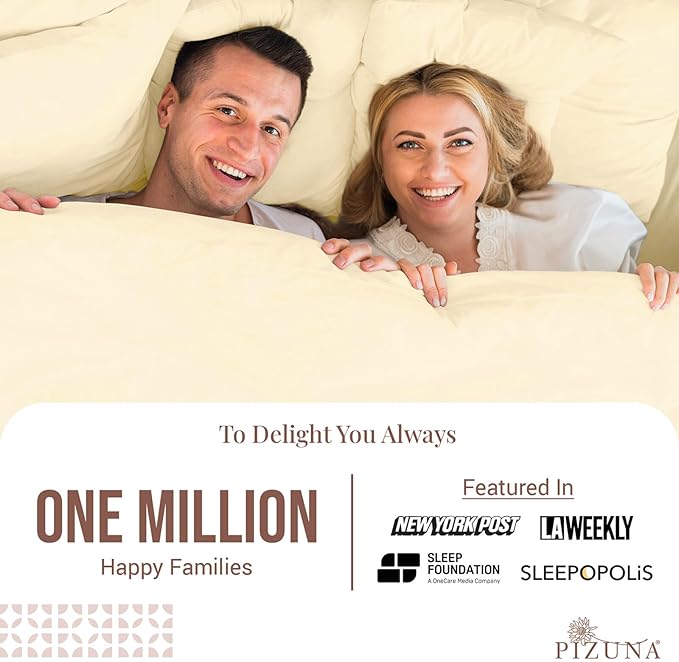 Pizuna Pure 100% Cotton Sheets California King Size, Luxurious 400 Thread Count Long Staple Cotton Sateen Sheets with 15" Deep Pocket (Combed Ivory Sheet California King)