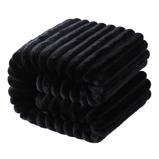 NTBAY Plush Flannel Twin Bed Blanket, 60X80 Inches Soft and Warm Lightweight Blanket with Striped Texture Bed Blanket for Couch Sofa Bed All Seasons, 60"x80", Black