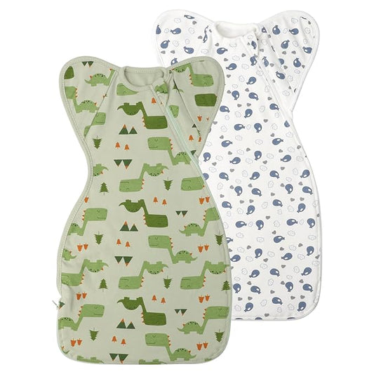Arms Up Baby Sleep Sack Swaddle - 2 Pack Cotton Transitional Swaddle Blanket for Newborns 0-3 Months, 3-Way Wear for Snug Fit, Calms Startle Reflex, Easy Diaper Changes