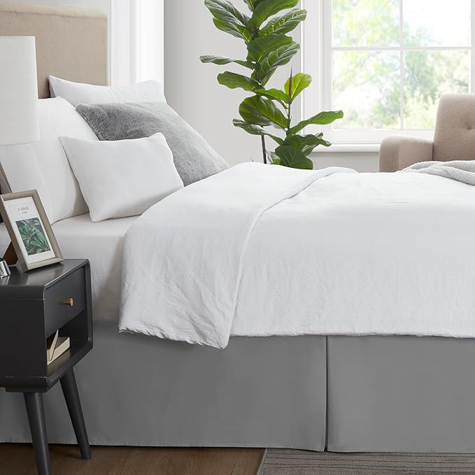 Nestl Grey Full XL Bed Skirt - Full XL Size Bed Skirt 14 Inch Drop - Brushed Microfiber Bed Skirts - Hotel Quality Pleated Bed Skirt - Shrinkage & Fade Resistant