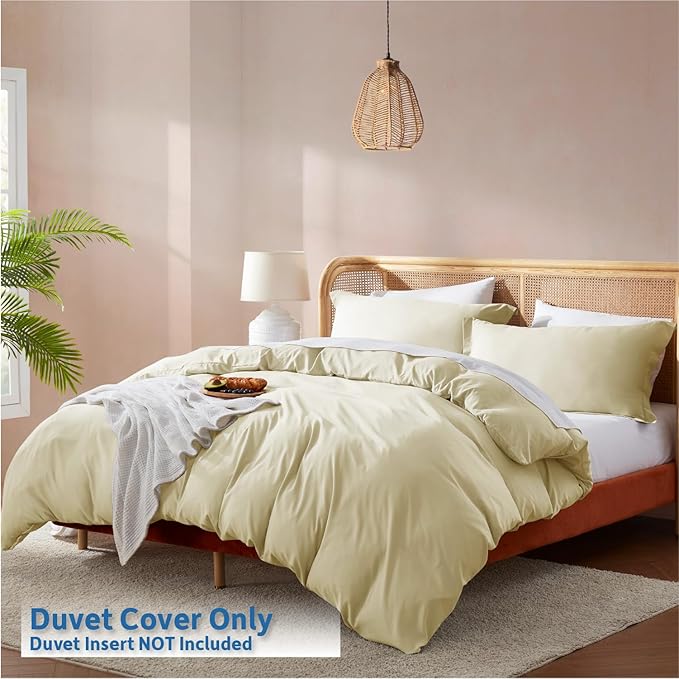 Nestl Vanilla Yellow Duvet Cover Full Size - Soft Double Brushed Full Size Duvet Cover Set, 3 Piece, with Button Closure, 1 Duvet Cover 80x90 inches and 2 Pillow Shams