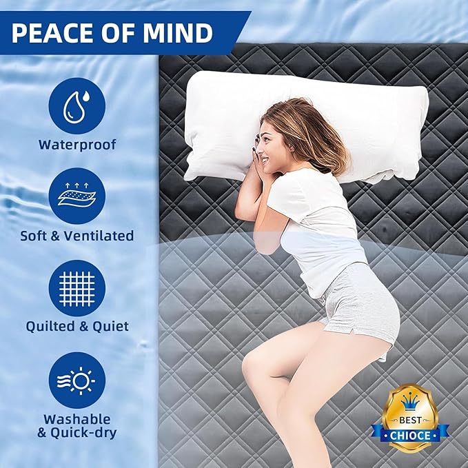 Waterproof Queen Mattress Protector, Breathable Queen Size Mattress Pad Cover Fitted Deep Pocket 8"-21", Soft Noiseless Mattress Cover Washable Cooling Padded for Home Hotel Bedroom, Black
