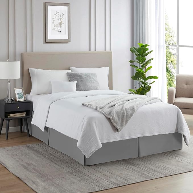 Nestl Grey Full XL Bed Skirt - Full XL Size Bed Skirt 14 Inch Drop - Brushed Microfiber Bed Skirts - Hotel Quality Pleated Bed Skirt - Shrinkage & Fade Resistant