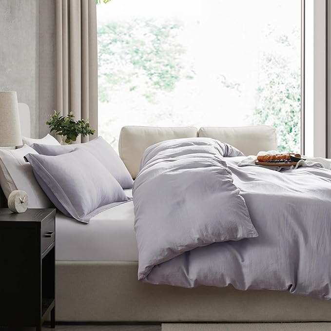 Nestl Grey Lavender Duvet Cover Queen Size - Soft Prewashed Queen Duvet Cover Set, 3 Piece, with Zipper Closure, 1 Duvet Cover 90x90 inches and 2 Pillow Shams
