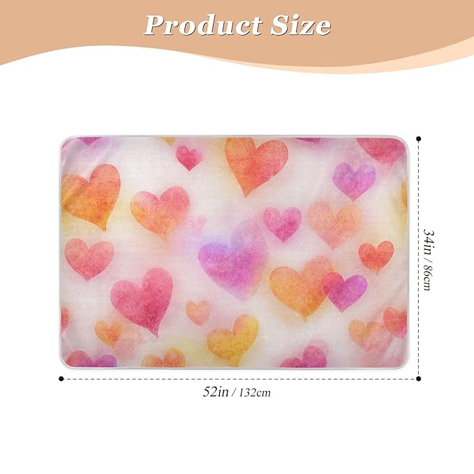 Waterproof Bed Pad Reusable Changing Pad Toddler Mattress Protector Large Pee Pad Baby Diaper Pad Soft Washable Liner Valentine Watercolor Heart Pink
