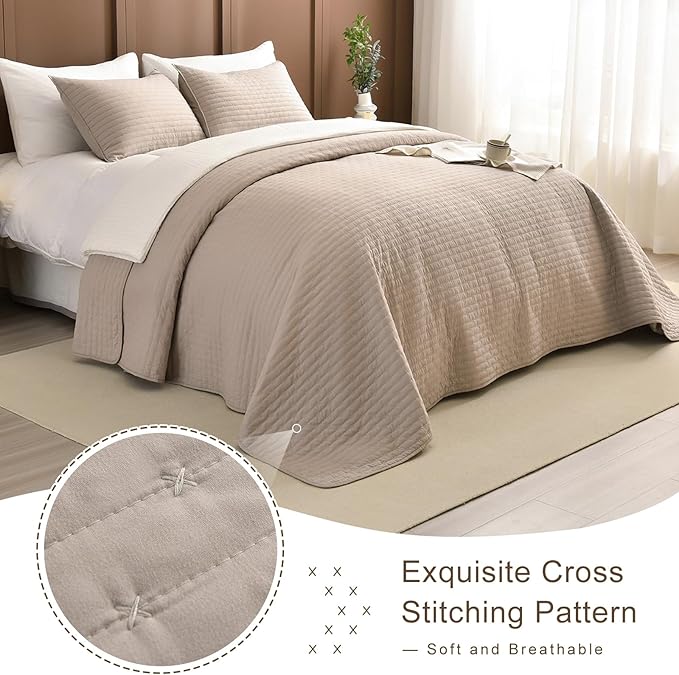 Lady Ann Cal King Bedspreads Set 118“x106”, Linen Feel King Size Quilt Set for Bed, Lightweight & Soft Farmhouse Coverlet All Season Quilted Bedding Sets 3Pcs (1 Soft Quilt and 2 Pillowshams)