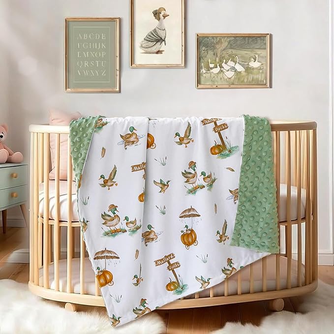 HOMRITAR Baby Blanket for Boys Girls Soft Nursery Minky Toddler Blanket with Double Layer Dotted Backing, Cute Mallard Duck Multicolor Printed 30 x 40 Inch