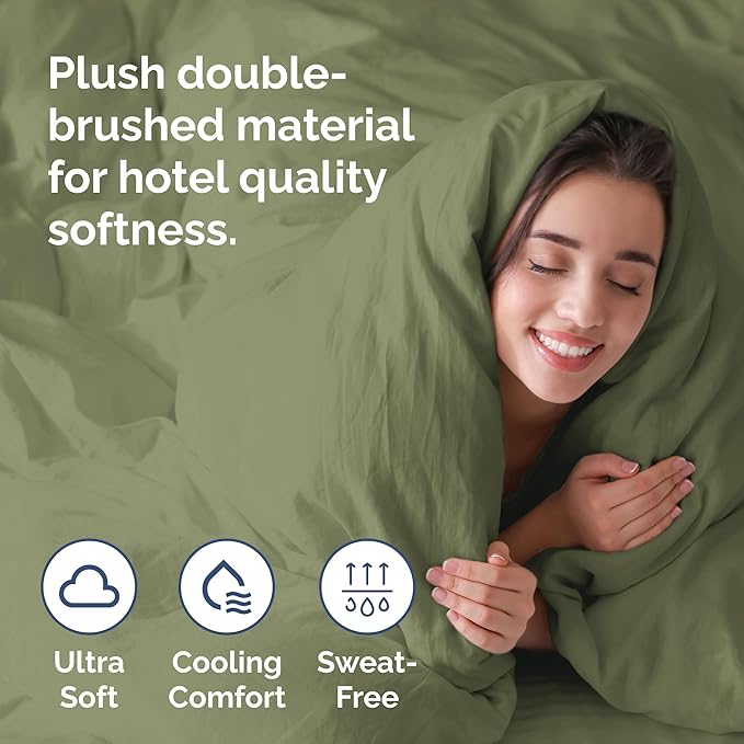 Duvet Cover King Size - Extra Soft King Size Duvet Cover - Lightweight & Breathable - Easy Care & Fade Free with Zipper Closures & Ties - 104" x 90" Inches - (Sage Green) Comforter Not Included