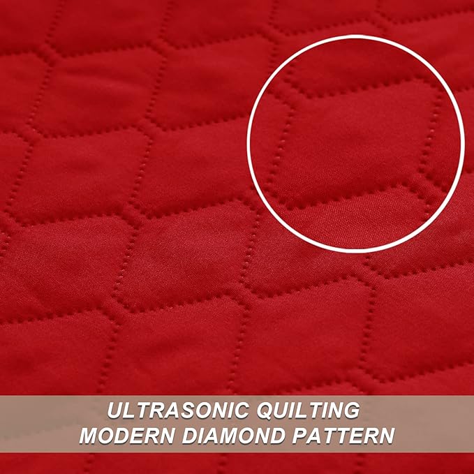Exclusivo Mezcla Reversible King Size Quilt Bedding Set with Pillow Shams, Lightweight Quilts King Size, Soft Bedspreads Bed Coverlets for All Seasons - (Red, 104"x96")