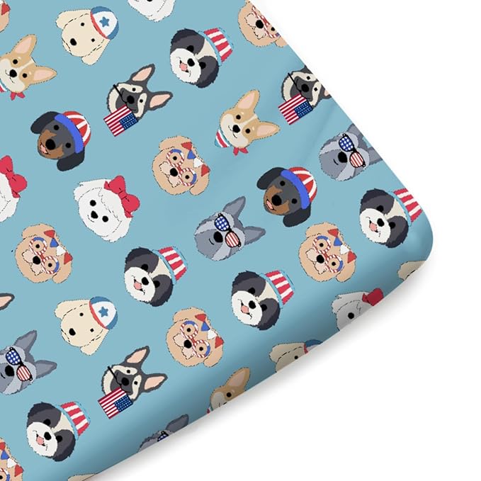 Cute Patriotic Dogs Fitted Baby Crib Sheets for Boy Girl 52"x28" 4th of July Puppies Flags Soft Stretchy Crib Mattress Covers Dogs Lovers Gift Baby Sheets for Standard Crib and Toddler Bed Mattress