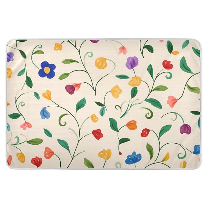 Waterproof Bed Pad Reusable Changing Pad Toddler Mattress Protector Large Pee Pad Baby Diaper Pad Soft Washable Liner Floral Beige Vines Leaves