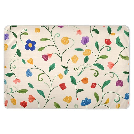 Waterproof Bed Pad Reusable Changing Pad Toddler Mattress Protector Large Pee Pad Baby Diaper Pad Soft Washable Liner Floral Beige Vines Leaves