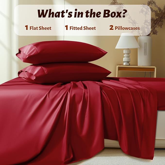 Shilucheng 100% Egyptian Cotton Queen Size Sheets Set - 1000 Thread Count，Luxury Cotton Bed Sheets，Breathable & Cooling Bedding and Pillow Cases, 16 Inch Deep Pocket - 4 Piece (Burgundy, Queen)
