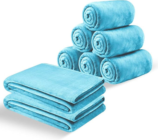 MOONLIGHT20015 Fleece Blanket Queen Size 8 Pack - Soft Fluffy Light Blue Throw Blanket for Couch & Sofa, Lightweight Luxury 400 GSM Microfiber Fuzzy Bed Blankets and Throws (90 x 90 Inches, Queen)