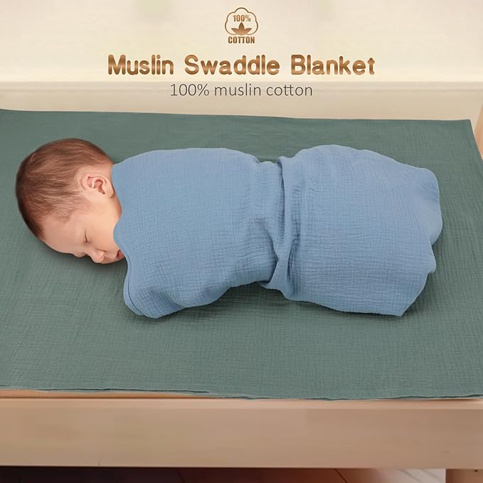 Baby Muslin Swaddle Blankets for Boys and Girls, 3-Pack Soft and Breathable Cotton Swaddles, Large 37 x 49 inches Receiving Blankets, Essentials for Newborns, Unisex 004