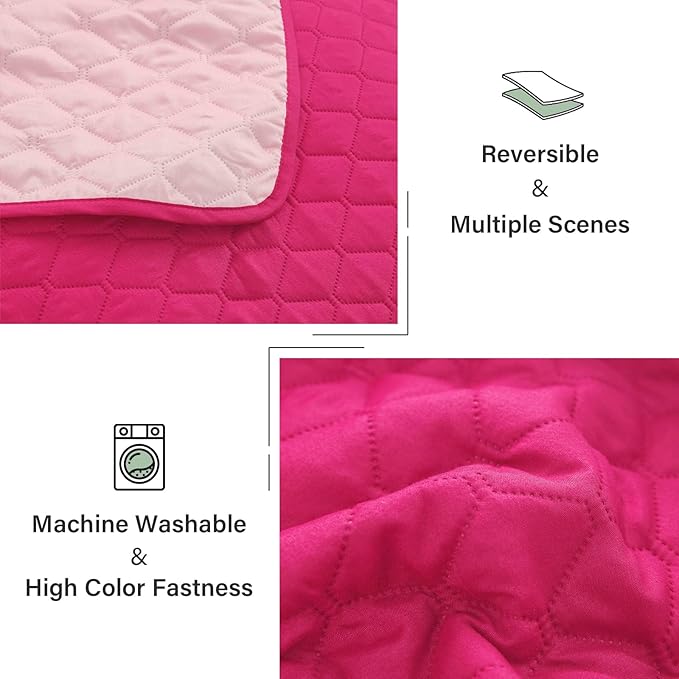 Exclusivo Mezcla Reversible King Size Quilt Bedding Set with Pillow Shams, Lightweight Quilts King Size, Soft Bedspreads Bed Coverlets for All Seasons - (Hot Pink, 104"x96")
