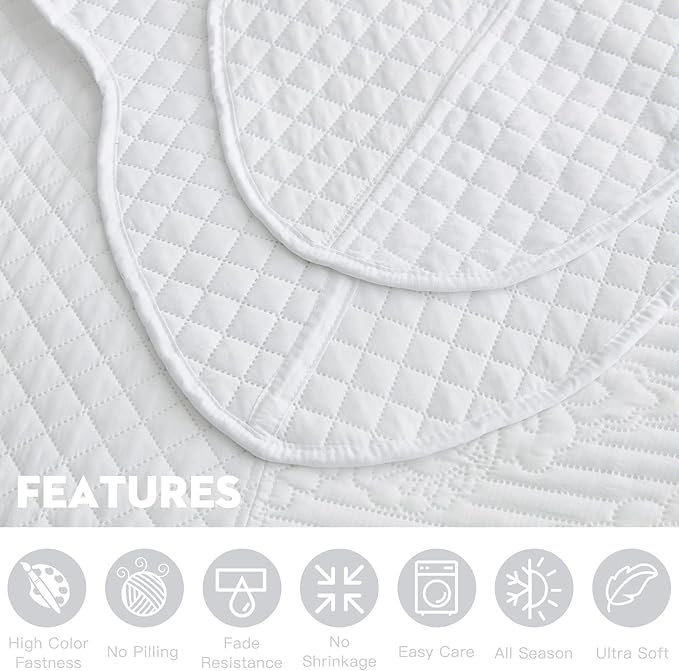HZ & HY Oversized King Bedspread, Ultrasonic Coverlet Bedding Set, Lightweight Thin Comforter, Reversible, 5 Piece, 100% Microfiber, White