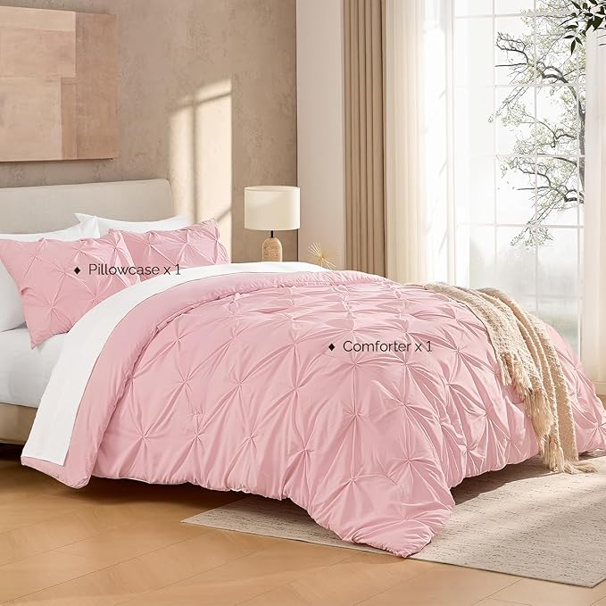 Andency Pink Twin Size Comforter Set (66x90Inch), 2 Pieces Soft Lightweight Cute Pinch Pleat Comforter Set for Kids Girls Teens, All Season Western Warm Down Alternative Bed Set for Dorm Bedroom