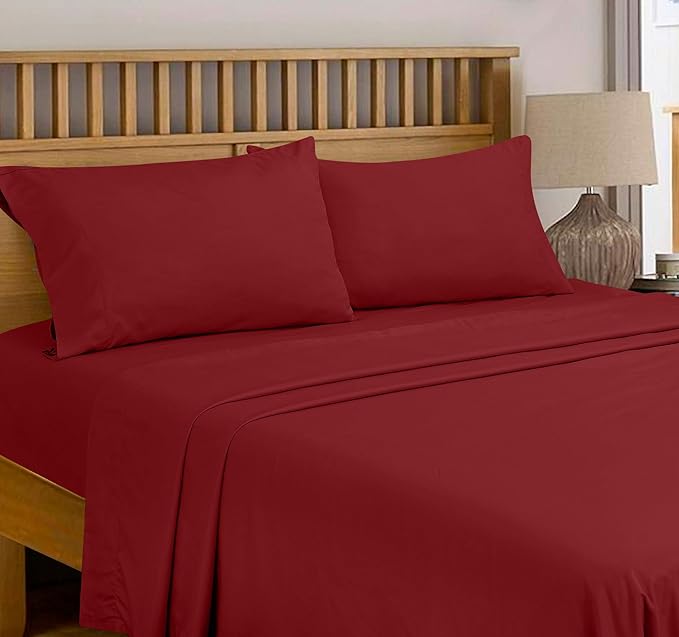 Royale Linens 300 Thread Count 100% Long Staple Combed Cotton Flat Sheet - Super Soft - Top Sheets - California King Flat Sheet Sold Separately - Breathable, Cool & Crisp Sheets Only (Cal King, Red)