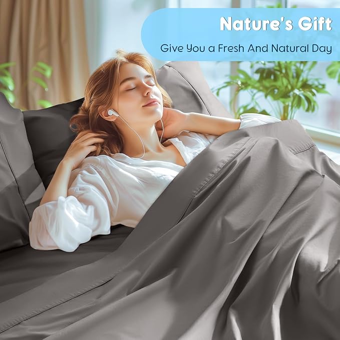 SONORO KATE 100% Egyptian Cotton Sheets Set, Extra Deep Pocket up to 18"-24",1000 High Thread Count, Soft & Breathable 5-Star Hotel Sateen Bed Sheets - 4 PC (Dark Grey,King)