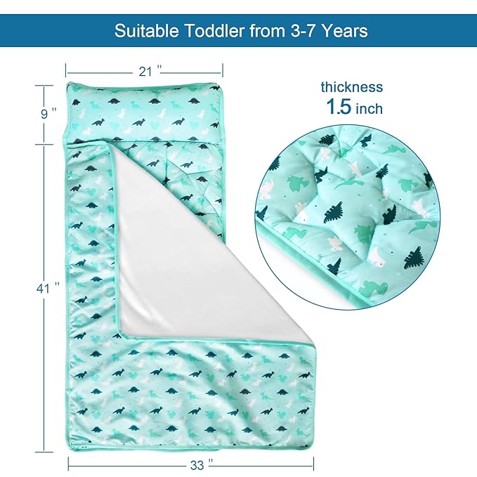 Toddler Nap Mat with Blanket 50" x 21" x 1.5", Nap Mat for Boys Girls Super Soft and Cozy, Kids Sleeping Bag for Preschool, Daycare, Toddler Sleeping Bag