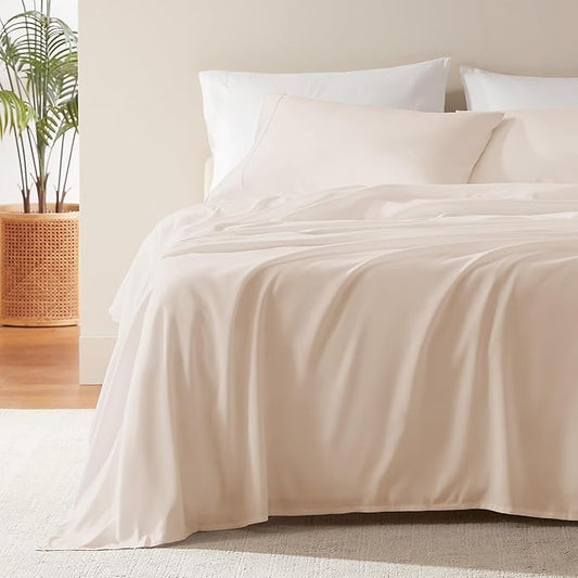 SLEEP ZONE Nanotex Super Soft Cooling Twin Bed Sheets Set for Kids 3 Piece - Easy Care Fitted Flat Sheet & Pillowcase Sets - Wrinkle Free, Fade Resistant, Deep Pocket 16" (Beige, Twin)