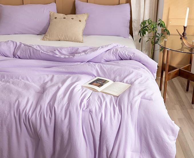 ROSGONIA King Size Comforter Set Lavender, 3pcs (1 Boho Purple Comforter & 2 Pillowcases), Soft Bedding Lightweight Bedspread Blanket Quilts