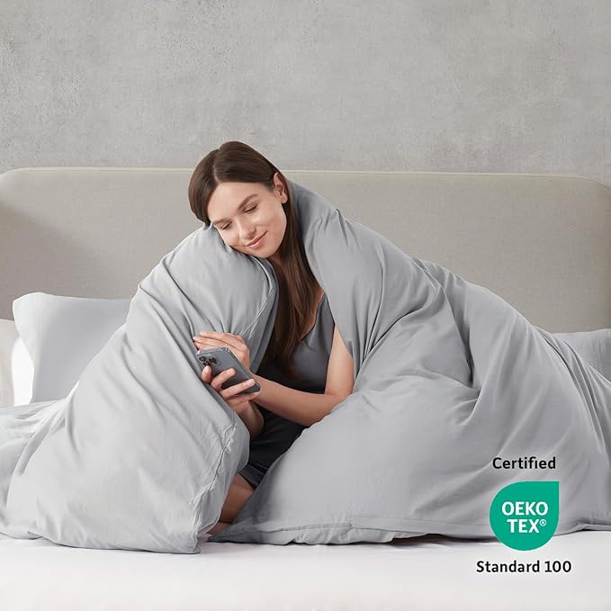 Nestl Light Grey California King Duvet Cover Sets - Soft Prewashed Cal King Duvet Cover, 3 Piece, with Zipper Closure, 1 Duvet Cover 104x98 inches and 2 Pillow Shams - No Comforter