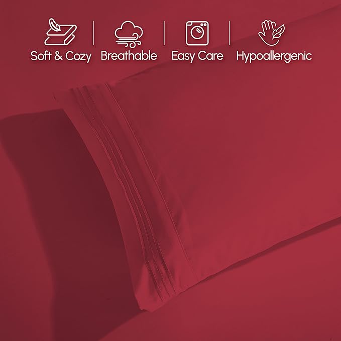 Elegant Comfort Luxurious 1500 Premium Hotel Quality Microfiber 4-Piece Sheet Set, 18-24 Inches Deep - Extra Deep Pocket Sheets - Ultra Soft 4PC Deep Pocket Sheets, Queen, Burgundy