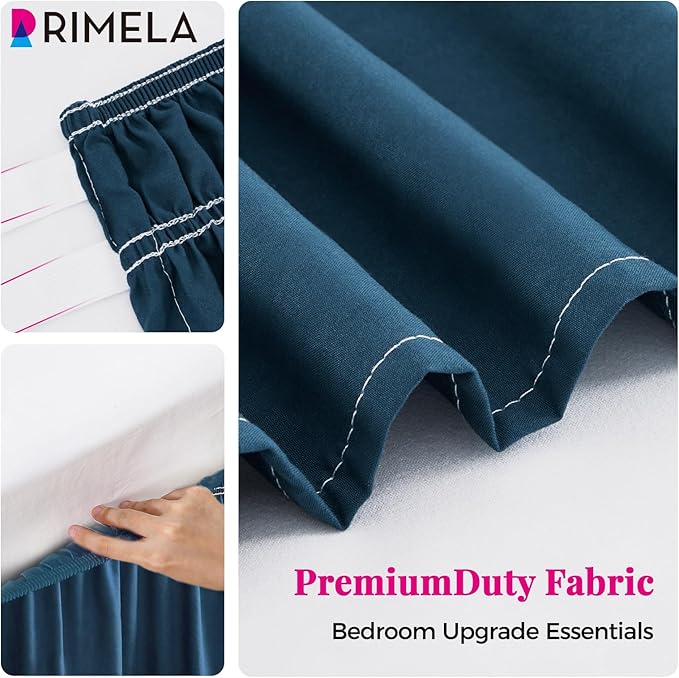 RIMELA Dusty Navy Bed Skirt King Size 18 Inch Drop, Wrap Around Elastic Bedskirt, Dust Ruffle for Adjustable Bed Base Machine Washable Easy to Install Bed Skirts