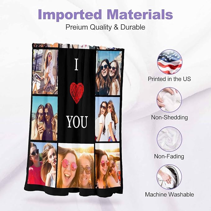 Picture Blankets Customized, 10 Photos Personalized Blanket Personalized Friends Blankets Custom Best Friend Birthday Gifts for Women Sister Girls, 8 Sizes