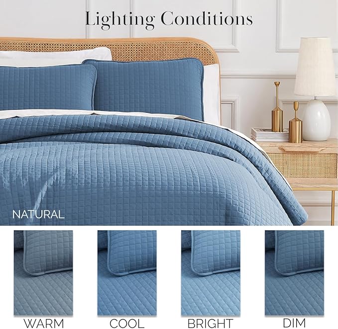 Southshore Fine Living, Inc. Twin Size Summer Quilts, Soft Microfiber Lightweight Bedspread, Stain & Pet Hair Resistant Bedding, XL Twin Quilt Coverlet with Pillow Sham, Coronet Blue