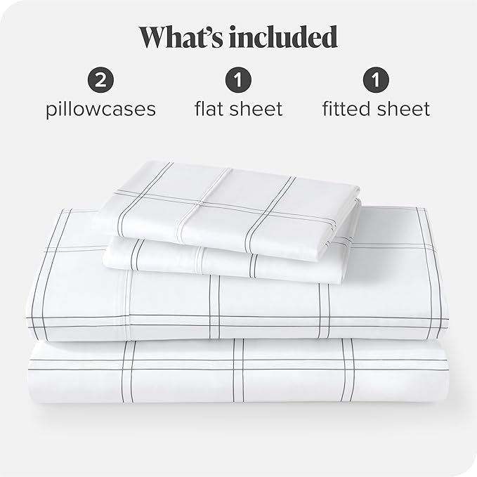 Bare Home King Sheet Set - Luxury 1800 Ultra-Soft Microfiber Double Brushed - Deep Pockets - Easy Fit - 4 Piece Set - Bedding Sheets & Pillowcases (King, Modern Plaid - White/Grey)